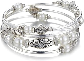 Layered Wrap Bangle Turquoise Bracelet - Bead Bracelet with Natural Agate Stone, Gifts For Women