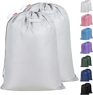 Polecasa Extra Heavy Duty Laundry Bags w/ID Tag, 2 Pack X-Large Waterproof Dirty Clothes Drawstring Bag with 130gsm Tear Resistant Fabric, Washable Laundry Liner for Hamper, Ideal for Travel, Silver