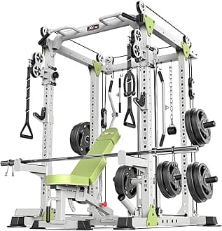 Power Rack Power Cages Multi-Function Squat Rack with Cable Crossover System Selectable More Training Attachment Weight Cage for Garage & Home Gym