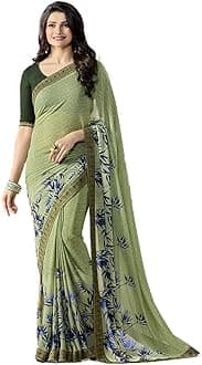 RAJESHWAR FASHION WITH RFWomen's Latest Stylish Fancy Georgette Printed Saree For Women With Jacquard Border & Blouse (Multicolored)