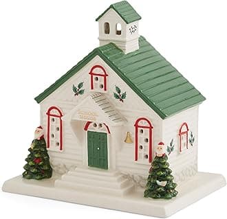 Spode Christmas Tree Miniature Village Figural Decoration, LED Lighted Village Set, Ceramic Holiday Decor - Dolomite Collectible for Indoor Display (School House)
