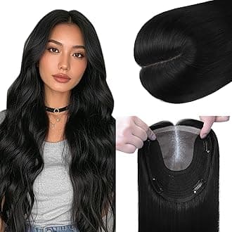 HAIR Toppers for Women Real Human Hair Clip in Silk Base 150 Density 6x7inch 55 grams Jet Black Color 12inch for Women with Thinning Crown (#1 12inch)