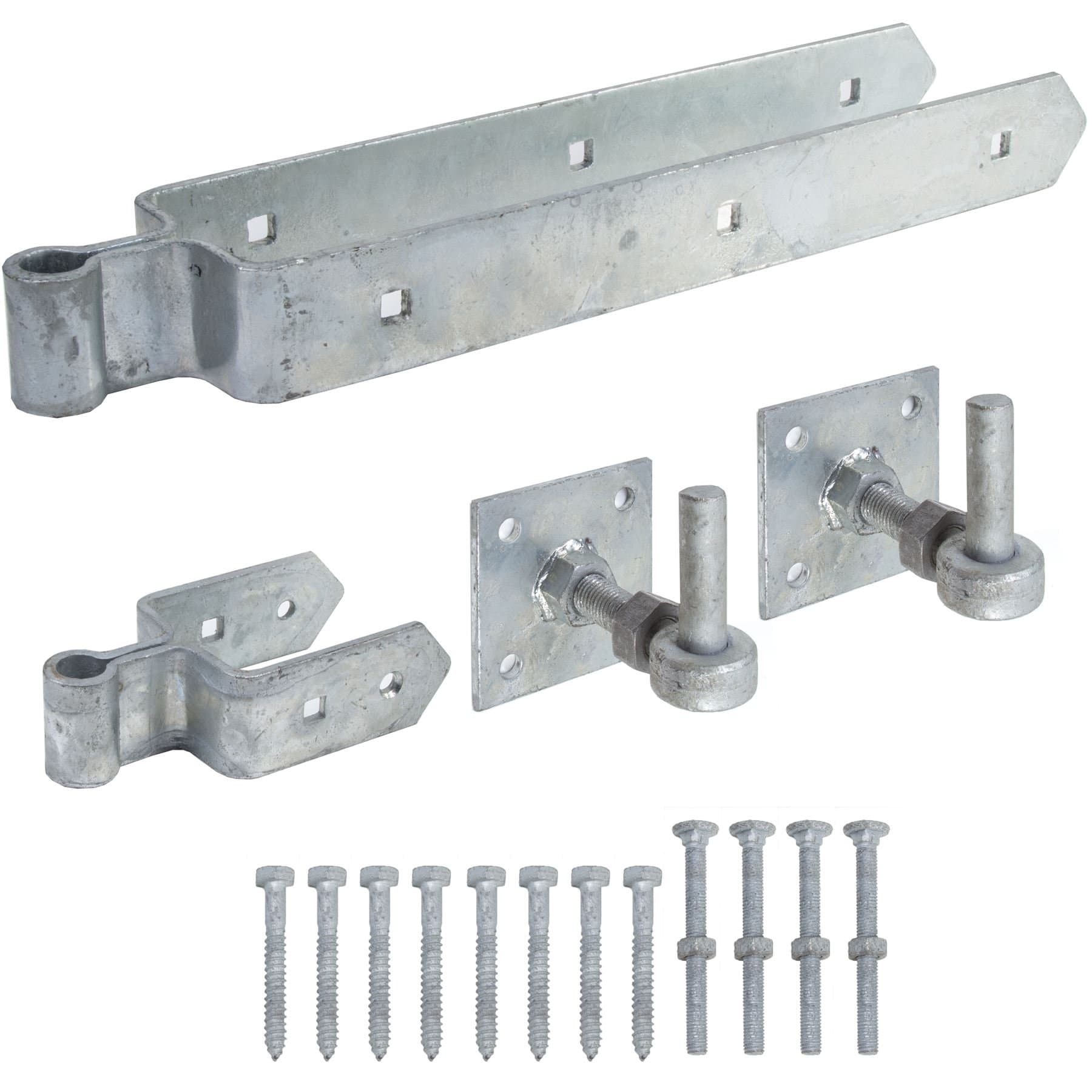 4Pc 18" Heavy Duty Adjustable Field Gate Hinge Set - Plated Hooks Stable Drive