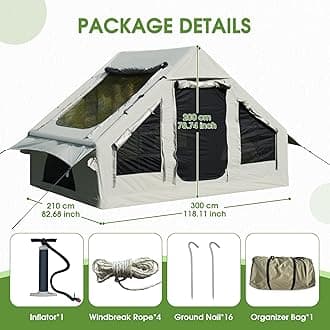 HOMEFUN 4 Person Inflatable Tent with Air Pump, All-Weather Blow Up Tent with Privacy Divider, Easy Setup & Privacy Divider for Camping