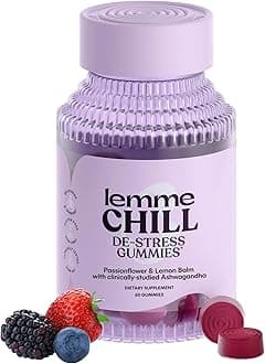 Lemme Chill Stress Relief Gummies with 300mg KSM-66 Ashwagandha, Lemon Balm, Passionflower & Goji to Support Relaxation, Healthy Cortisol & Sleep - Gluten-Free, Non-GMO, Mixed Berry (60 Count)