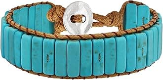 Natural Stone Wrap Bracelets for Women Men Bohemian Bracelets Created Turquoise Rectangular Beads Jewelry