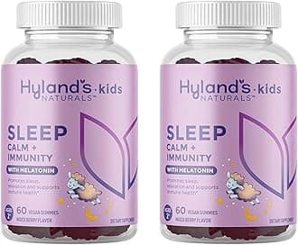 Hyland's Kids Sleep Aid, Calm and Immune Support, with Melatonin Sleep Aid Gummies, Helps with Sleeplessness and Restlessness, with Chamomile and Elderberry, 60 Vegan Gummies (Pack of 2)