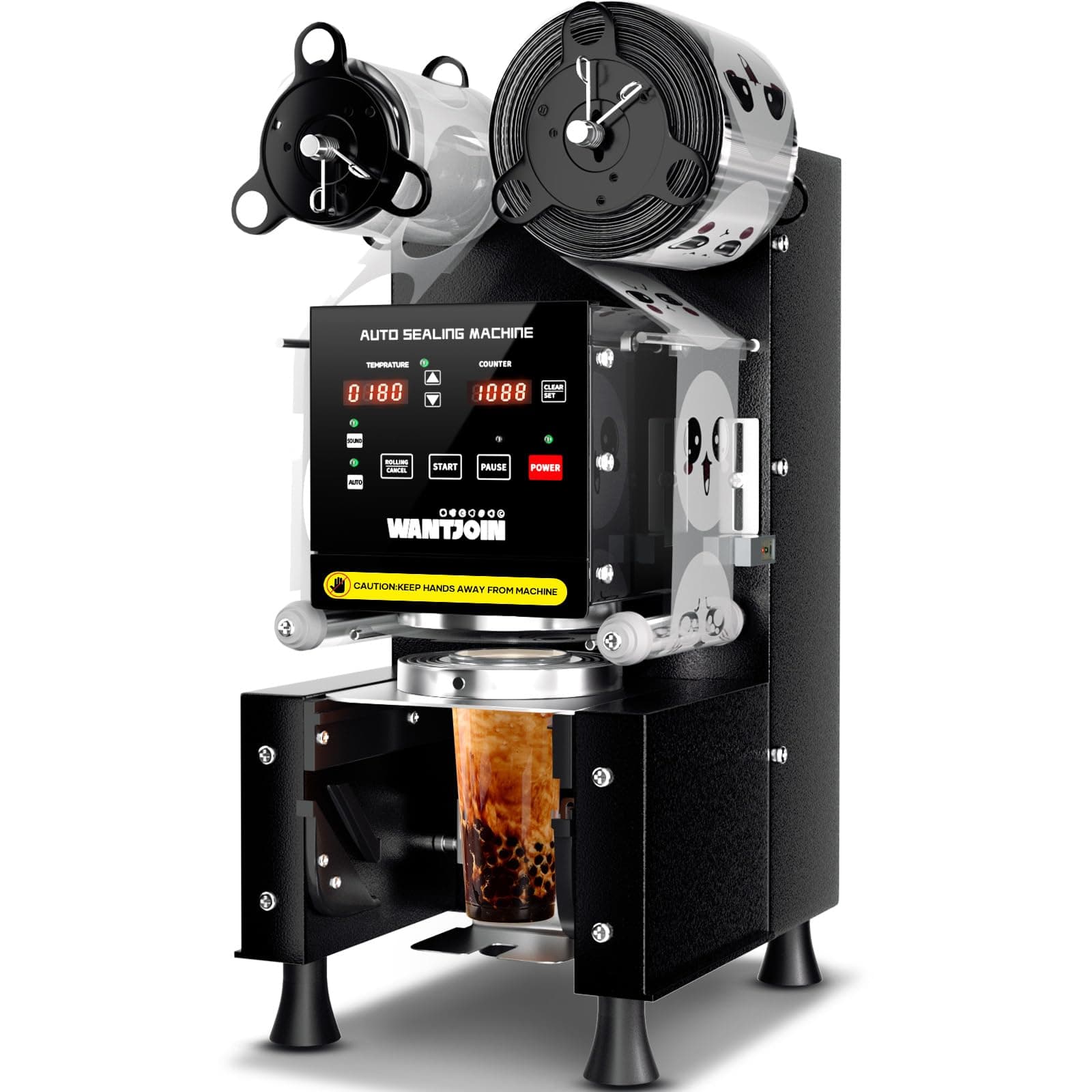 WantJoin Cup Sealing Machine Full Automatic Cup Sealer Machine 90/95mm Electric Cup Sealing Machine 500-600 Cups/H Digital Control LCD Panel Cup Sealer for Bubble Milk Tea Coffee Black