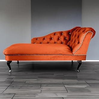 – RegentTufted Chaise Lounge Sofa & Seating Handmade Velvet Living Room Bedroom Hallway Black Accent Chair (Right Hand, Pumpkin)