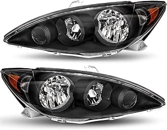 JSBOYAT Headlight Assembly Replacement for 2005 2006 Toyota Camry LE XLE SE, Plug and Play Installation, Waterproof and Shock Resistant (Black Housing & Amber Reflector)