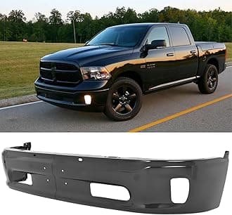 Front Bumper Compatible with 2013-2018 Dodge Ram 1500, Black Truck Automotive Steel Replacement Bumpers Face Bar, with Fog Light Holes, without Sensor Holes (Style H)