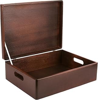 Creative Deco XL Brown Wooden Box Storage with Hinged Lid | 15.8x11.8x5.5in (+-0.5) | Keepsake with Handles | Decorative Gift Box for Tool Toy Kitchen Storage | Acacia-Like Wood Chest Trunk