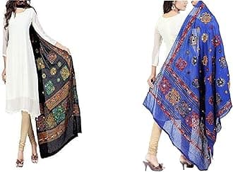 BLACK MACY Women's Embroidered Cotton Dupatta