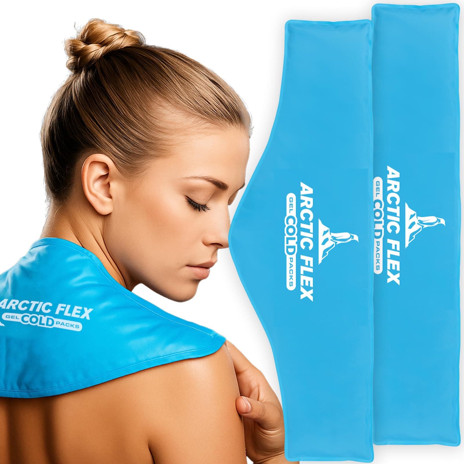 Neck Ice Pack (2 Pack) Cold Compress Shoulder Therapy Wrap - Cool Reusable Medical Freezer Gel Pad for Swelling, Injuries, Headache, Cooler (Large)