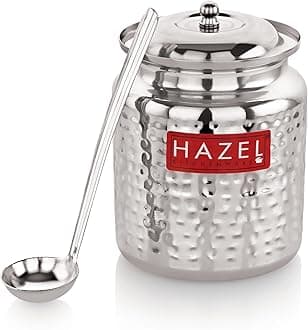 Hazel Stainless Steel Hammered Tone Oil & Ghee Container, 400ml, Silver