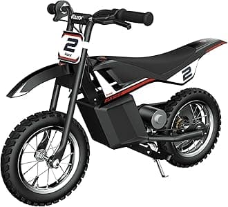 Razor MX125 Dirt Rocket electric-powered dirt bike with authentic motocross dirt bike geometry, rear-wheel drive, 100-watt, high-torque, chain-driven motor, for kids 7+