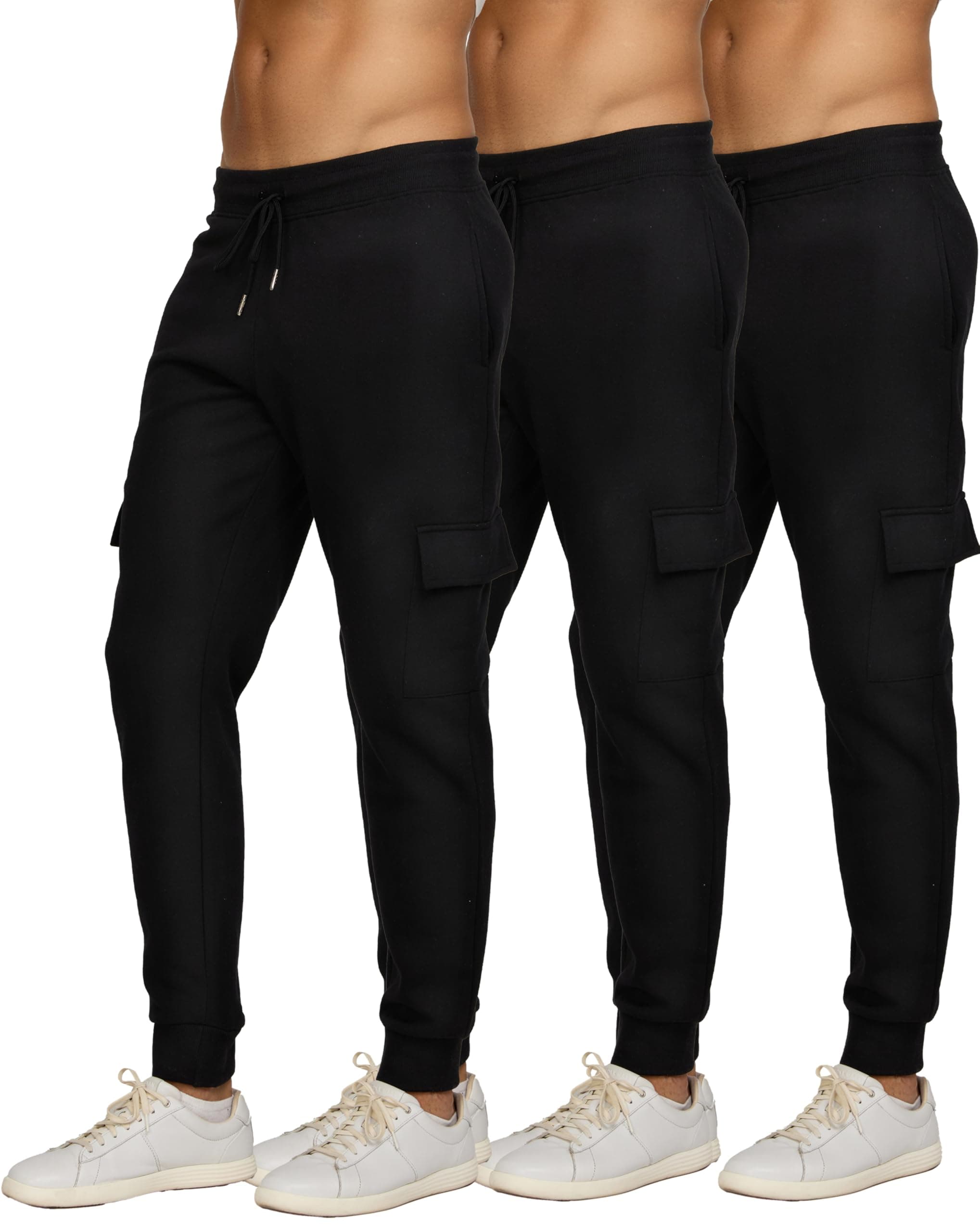 PURE CHAMP Mens 3 Pack Fleece Active Athletic Workout Jogger Sweatpants for Men with Zipper Pocket and Drawstring Size S-3XL