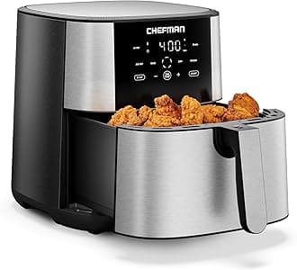 Chefman Air Fryer 8 Qt | TurboFry® 4-in-1 with 450°F Hi-Fry Option for Crispier Results | Bake, Dehydrate, Frozen | XL Nonstick Dishwasher-Safe Basket | Stainless Steel