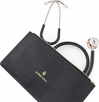 Rose Gold Black Stethoscope with Designer Carrying Case | Stainless Steel Turnable Chest Piece | Super Lightweight 5.9oz| Perfect Gift for Nurses Veterinary & Students | Black Tubing RGB