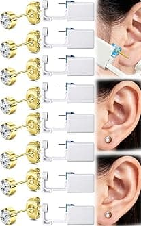 Get the Perfect Ear Piercing with 24Pcs Premium Ear Piercing Kit - Includes 8 CZ Stones Earrings and 8 Easy-to-Use Self Ear Piercing Gun - Safe and Painless