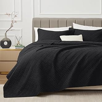 EXQ Home Quilt Set Full Queen Size Black 3 Piece,Lightweight Soft Coverlet Modern Style Squares Pattern Bedspread Set for All Season(1 Quilt,2 Pillow Shams)