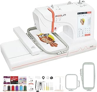 POOLIN EOC05 Embroidery Machine 10x23.5 cm Large Embroidery Area, Computerized 7 Inch Large LCD Touchscreen for Beginners, Include Thread Stabilizer Bobbins USB Hoops