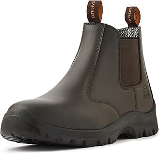 Work Boots for Men, Slip On Steel Toe Chelsea Safety Boots, Waterproof Slip Resistant Work Shoes, Lightweight Comfortable Breathable Non Slip Safety Toe Shoes