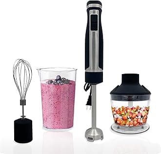 Immersion Blender - Handheld Stick Blender, Hand Blender, Whisk, and Food Processor - Includes 3 Attachments, 20 oz BPA-Free Jar, and Storage Tray - Stainless Steel