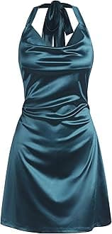 ZAFUL Women Halterneck Satin Mini Dress Sexy Cowl Neck Silky Party Cocktail Club Dress