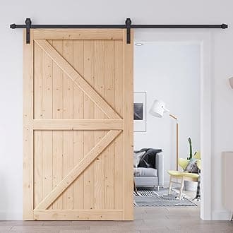 EaseLife 48in x 96in Sliding Barn Door with 8FT Barn Door Hardware Kit & Handle Included,DIY Assemblely,Easy Install,Apply to Interior Rooms & Storage Closet,K-Frame