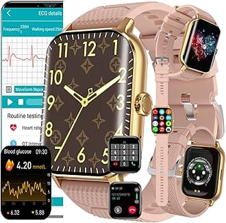 Smart Watch Blood Sugar Glucose,diabetic Smart Watch with Blood Blood Glucometer Blood Pressure Heart Rate Blood Oxygen Sleep Monitor,Step Counter Activity Trackers Sports Watch,Pink
