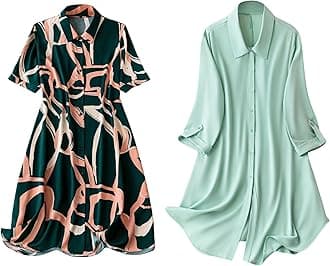 Women's Shirt Dress | Knee Length Dresses | Loose Fit | Button-Down | 3/4 Sleeve | Vacation Outfit (Pack of 2 | Value Pack)