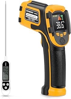 Infrared Thermometer Non-Contact Digital Laser Temperature Gun with Color Display -58ââ€žâ€°ï½ž1112ââ€žâ€°(-50ââ€žÆ’ï½ž600ââ€žÆ’) Adjustable Emissivity - Temperature Probe for Cooking/BBQ/Freezer - Meat Thermometer Included