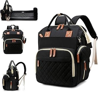 Diaper Bag with Changing Station, Waterproof 3 in 1 Baby Diaper Backpack with Foldable Changing Pad, Large Travel Back Pack for Baby Girl Boy, Black