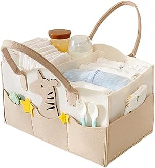 MOM CARE Baby Diaper Organizer Caddy | Nursery Storage Basket with Removable Dividers & 11 Pockets | Portable Baby Essentials Organizer for Diapers, Wipes, Bottles | Felt Diaper Storage Bag – Brown