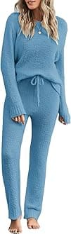 luvamia Women's Casual Pajama Set Fuzzy Fleece Knitted Long Sleeve Pj Loungewear