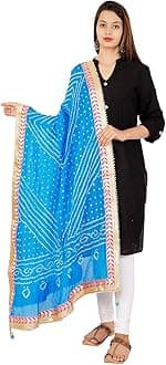 Kalpit Creations Women's Jaipuri Rajasthani Silk Bandhani Bandhej Multi-Colored Heavy Dupatta With Gota Work And Latkan
