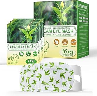 16 Packs Steam Eye Masks for Dry Eyes, Green Tea Warm Eye Mask, Relief Eye Fatigue & Puffy Eyes, Moist Heating Compress for Eyes, Self Heated Eye Mask, Disposable Travel Essentials & Relaxation Sets