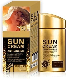 Anti Aging Sunscreen SPF 75 for Face and Body, Sun Screen Protector Walerproof, Non Greasy, Light and Smooth Feel Sunscreen Lotion Moisture Sun Cream, Beach Essentials for Women (SPF 75)