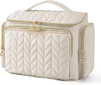 BAGSMART Travel Toiletry Bag, Large Wide-open Travel Bag for Toiletries, Makeup Cosmetic Travel Bag with Handle-Beige