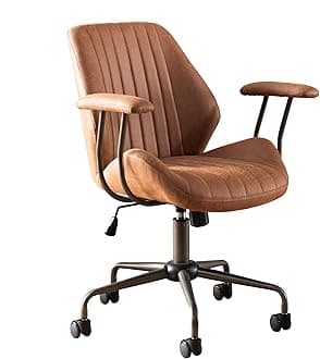 ovios Ergonomic Home Office Chair, Mid-Century Modern Faux Leather Chairs with Padded Armrests, Comfy Mid Back Swivel Rolling Executive Computer Armchair (Brown, Suede Leather)