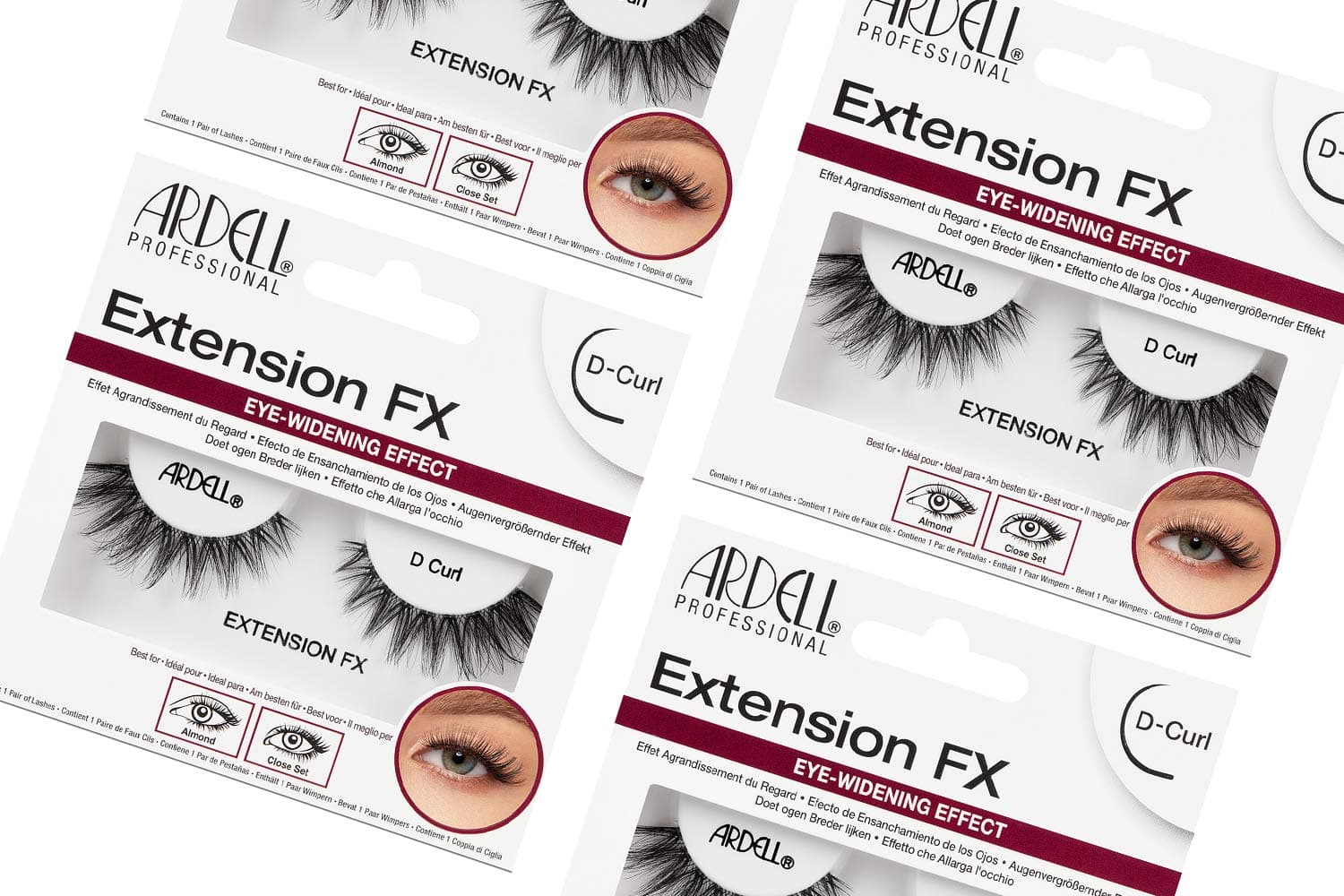 Extension Fx D Curl False Eye Lashes for Eye Widening Effect, 4 Pack