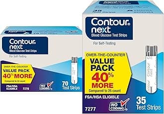 Contour Next Blood Glucose Test Strips for Diabetes – 70 + 35 Count (2 Pack, Total 105) - Accurate, No Coding, Second-Chance Sampling, Compatible with All Contour Next Meters for Easy Blood Sugar Test