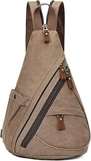 KL928 Canvas Sling Bag - Small Crossbody Backpack Shoulder Casual Daypack Rucksack for Men Women(Large Version,Brown)