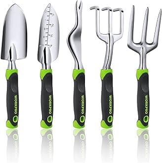 – WORKPRO 5 Pcs Gardening Tools Cast Aluminum Garden Set with Fork, Weeder, Claw, Trower, Soil Shovel for Gardener