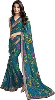 SIRILWomen's Lace & Printed Chiffon Saree with Blouse