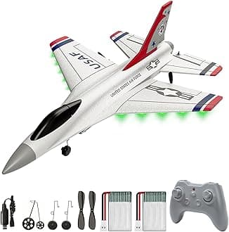 DEERC F16 Thunderbirds RC Plane,3CH Remote Control Airplane Fighter Toys,2.4GHz 6-axis Gyro Stabilizer RTF Glider Aircraft Plane with 2 Batteries,Easy to Fly for Beginners Kids Adults