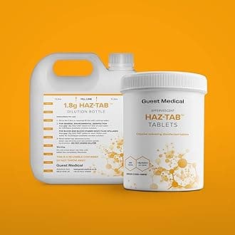 HAZ-TAB Chlorine Disinfectant Tablets, 1.8g NaDCC, Single Tub of 200 Tablets & 1L Diluter