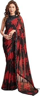 SIRILWomen's Georgette Floral Printed Saree With Unstitched Blouse Piece