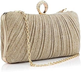 YYW Evening Handbags Sparkling Clutch Purses Women Pleated Party Bridal Wedding Evening Bag with Chain
